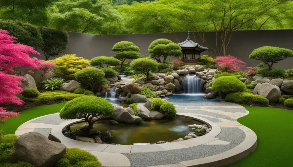 Water feature in a zen garden