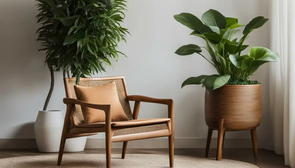 Wooden chair and potted plant
