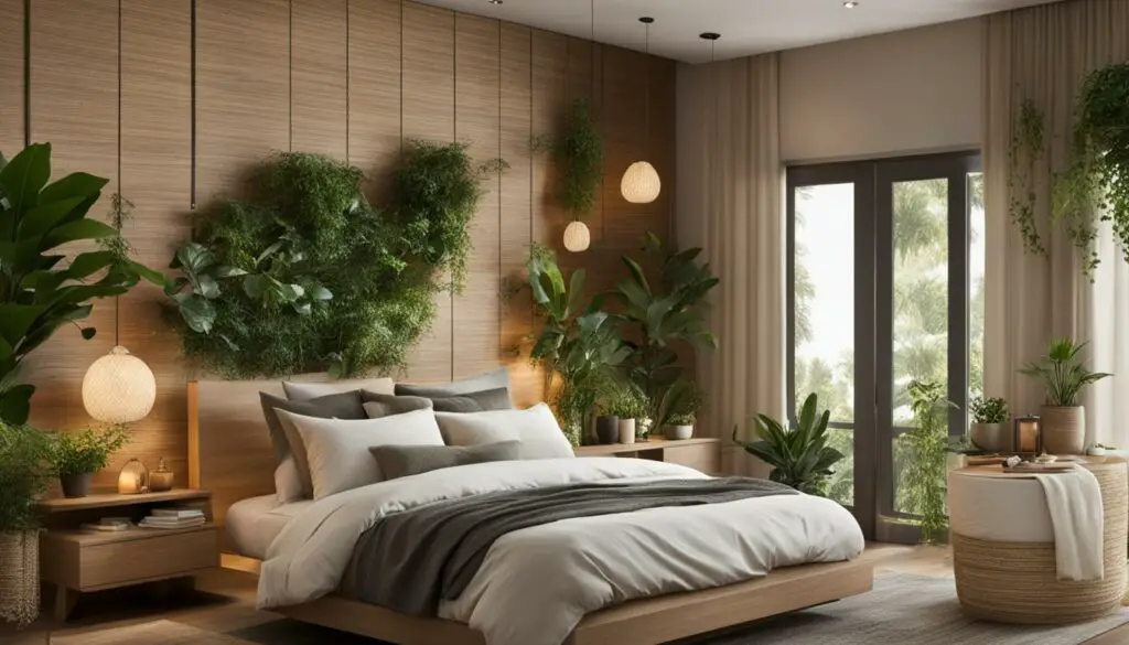 bedroom with plants and natural materials