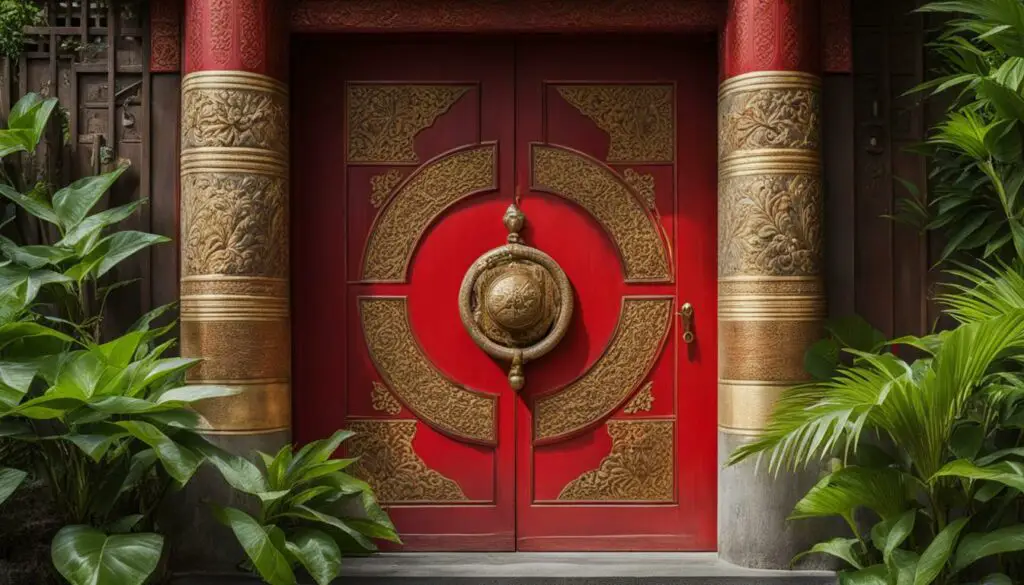 door with prosperity symbol