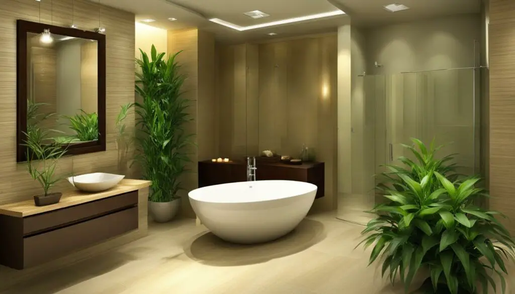 feng shui bathroom with bamboo plant