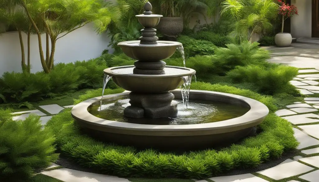 feng shui garden with a fountain