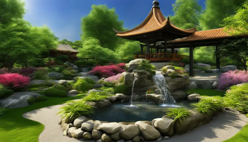 feng shui garden with a water fountain