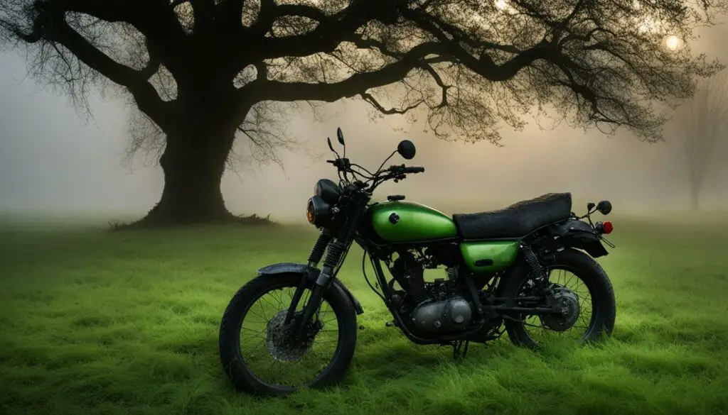 Green motorcycle symbolism
