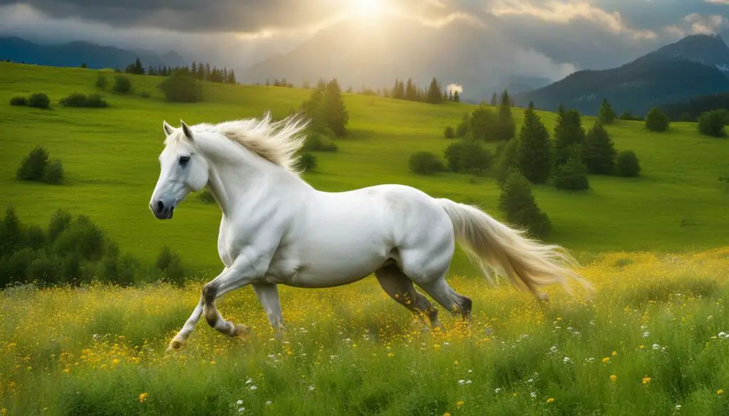 horse galloping in a meadow