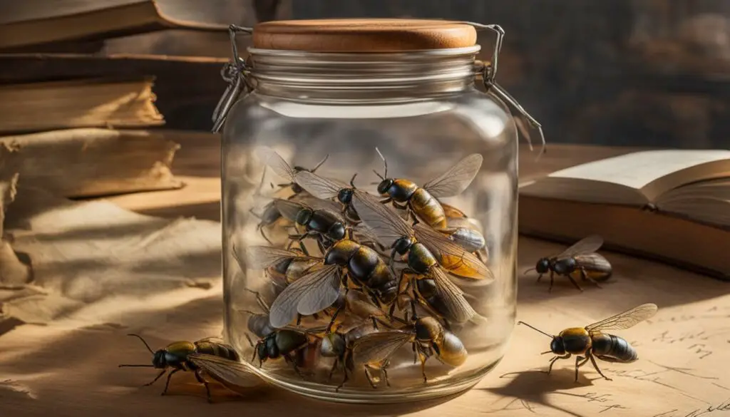 june bugs in glass jar