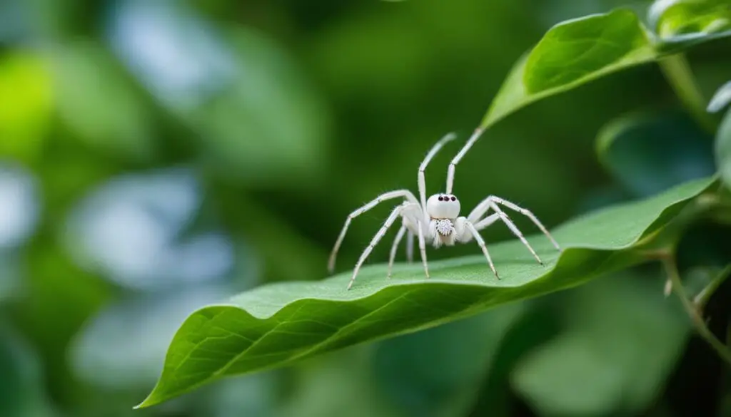 white spider hiding in leaves