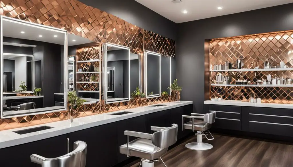 hair salon with metallic decor