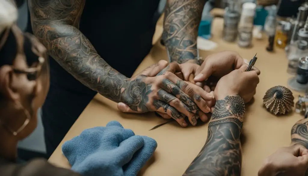 tattoo artist creating a matching tattoo